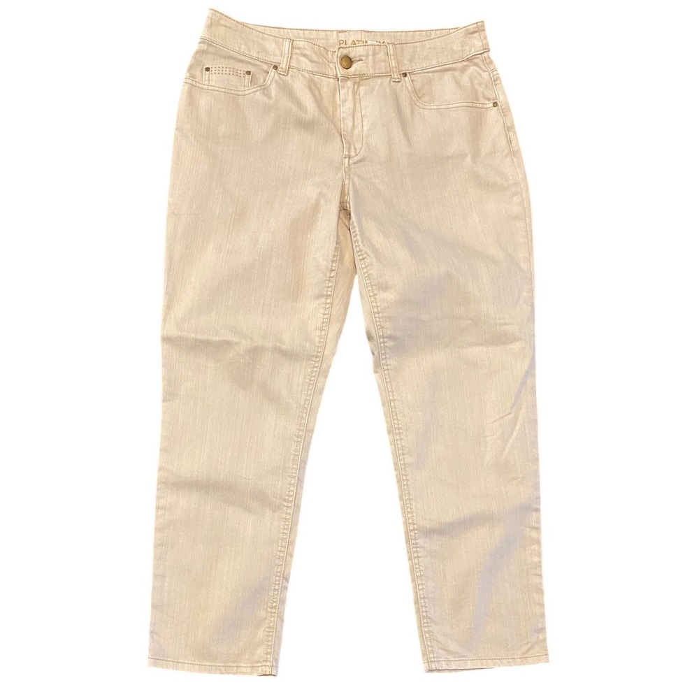 CHICOS PLATINUM Womens Size 0.5 Skimmer Beige Studded Pocket Jeans‎ Pants
